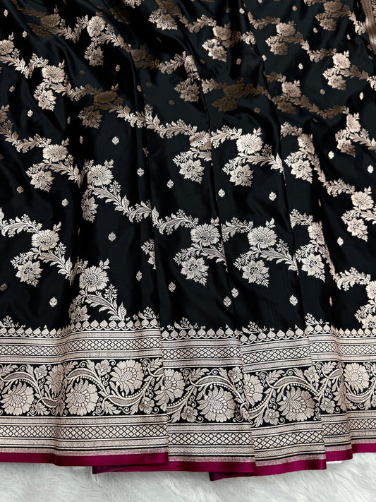 Black premium Banarasi Mashru katan silk saree MK191