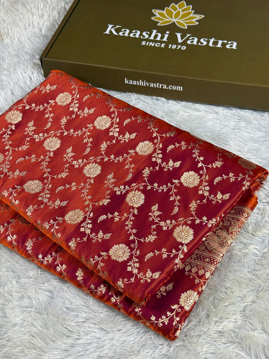 METALLIC ORANGE PREMIUM BANARASI MASHRU KATAN SILK SAREE MK265