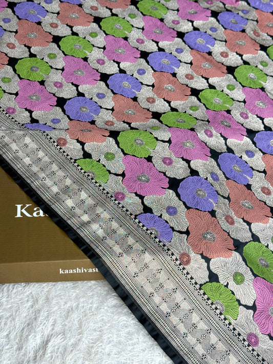 Black colour premium banarasi tilfi mashru Katan silk saree MK335
