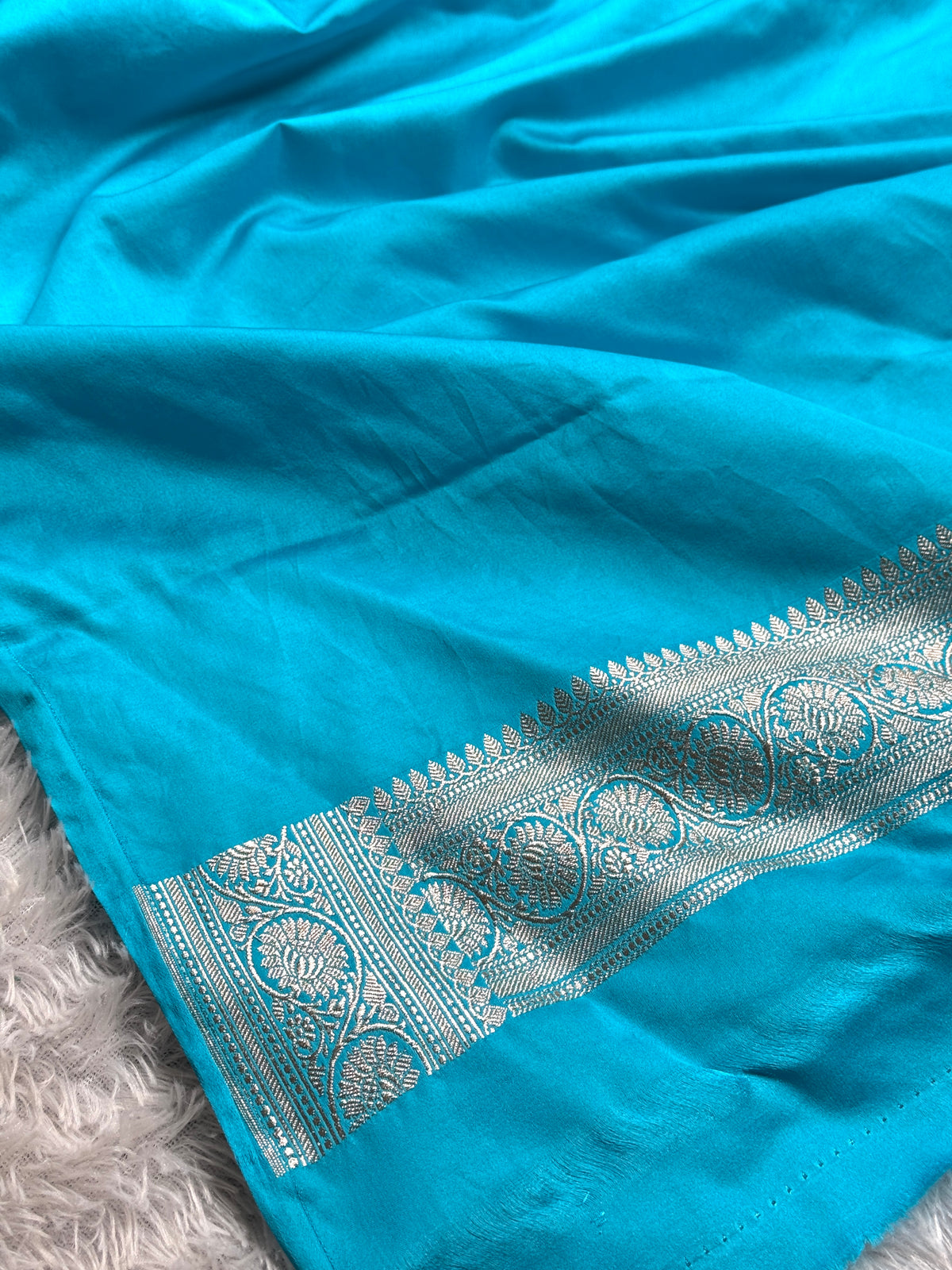 Sky blue premium Banarasi Mashru katan silk saree MK240