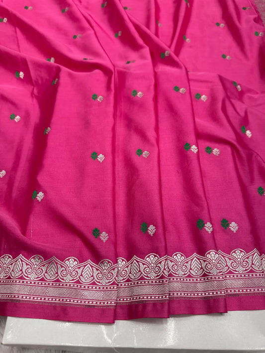 Strawberry pink premium Banarasi Mashru katan silk saree
