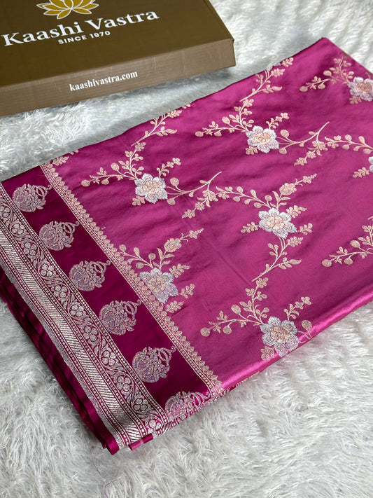 Hot pink and light pink premium Banarasi Mashru katan silk saree MK258