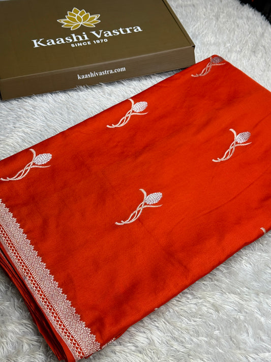 Orange colour premium Banarasi Mashru katan silk saree MK263