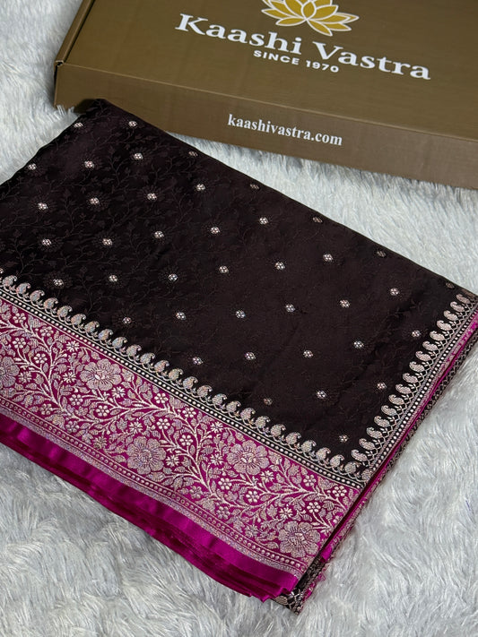 Rani pink coffee brown premium Banarasi Mashru katan silk saree MK248
