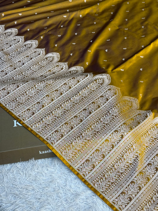 Dual shade mustard colour premium Banarasi Mashru katan silk saree MK336