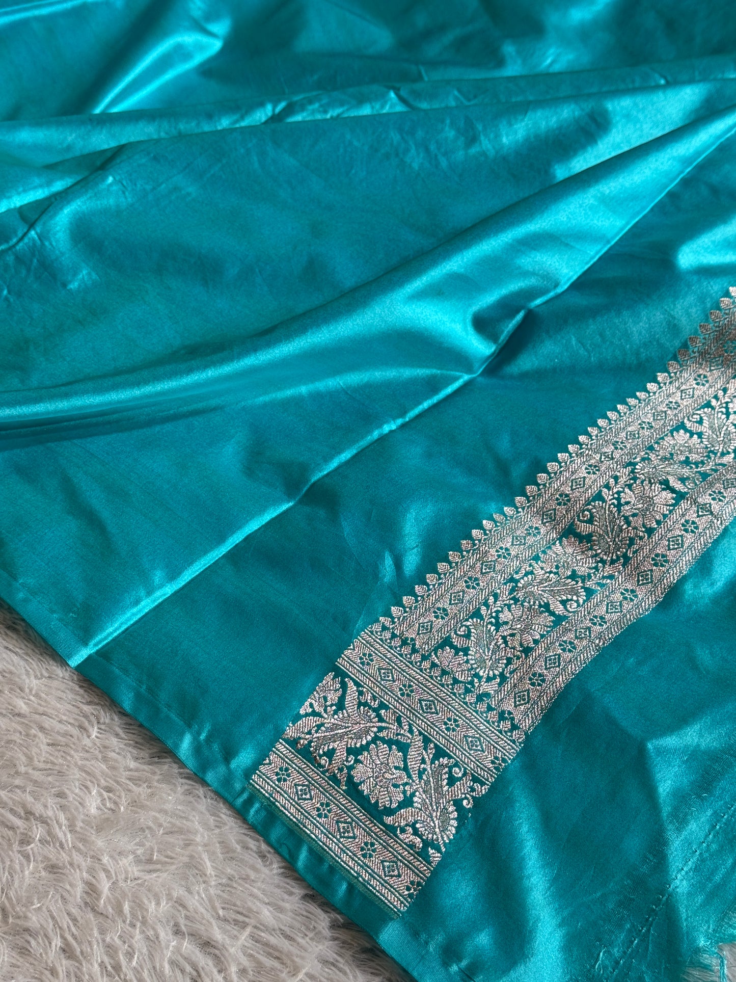 Sea blue premium Banarasi Mashru katan silk saree MK234