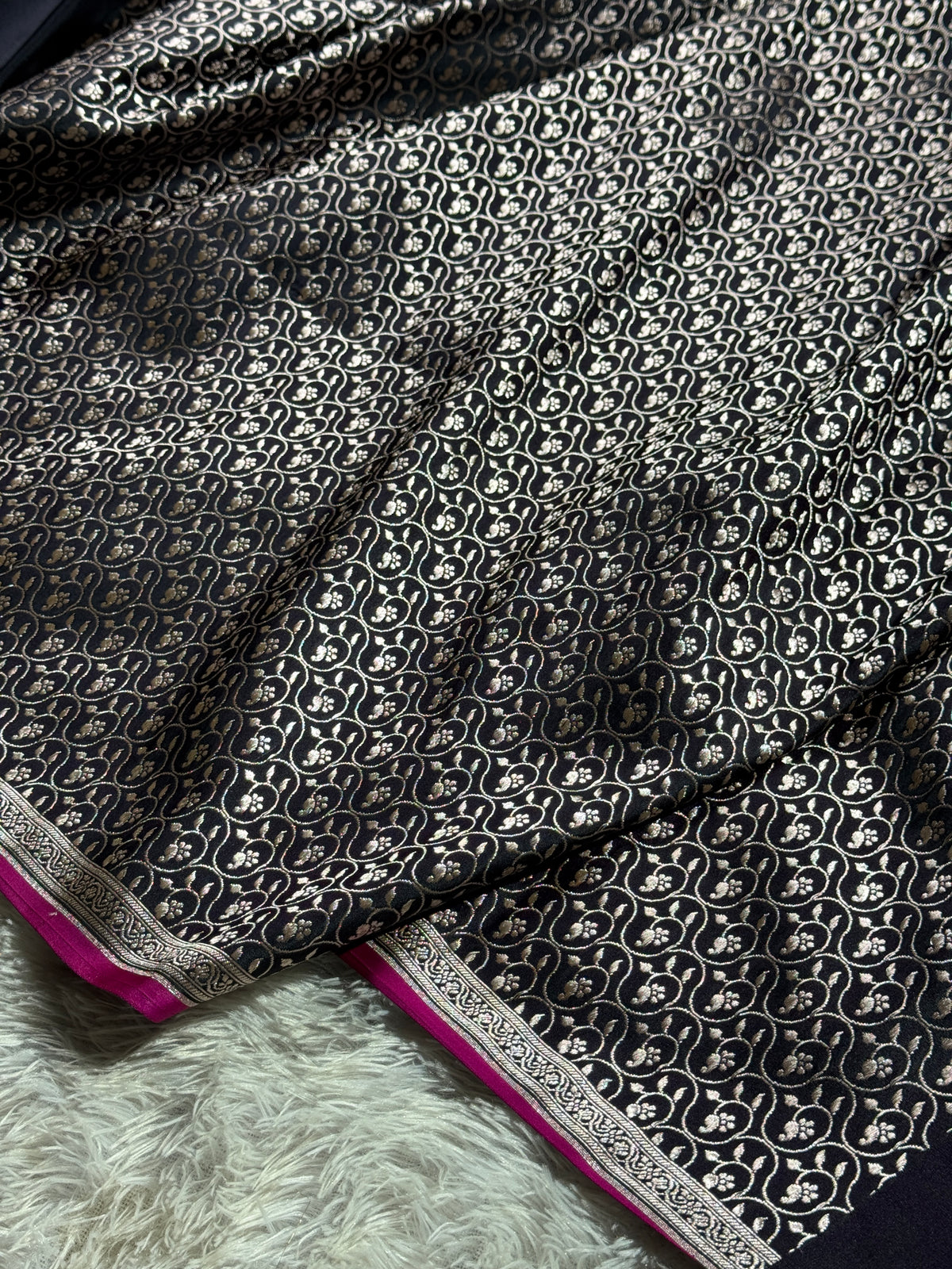 Black premium Banarasi Mashru katan silk saree MK243