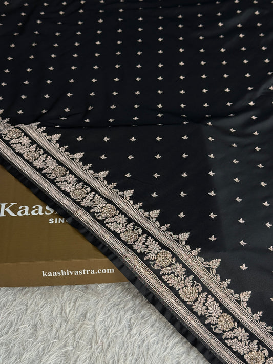 Black colour premium Banarasi Mashru katan silk saree MK326