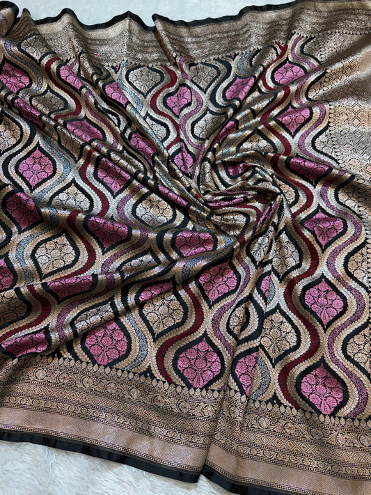 Black premium Banarasi Mashru katan silk saree MK206
