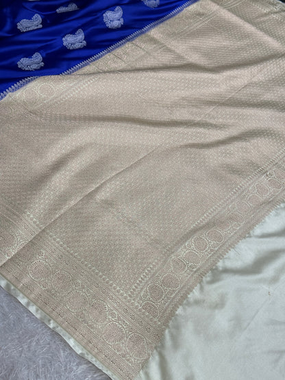 Royal blue with off white colour premium Banarasi Mashru katan silk saree MK320