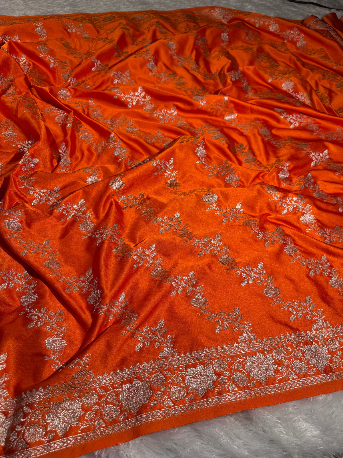 Orange premium Banarasi Mashru katan silk saree MK204