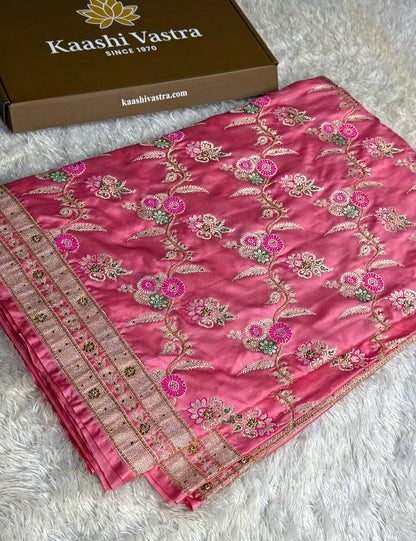 Pink color bridal premium Banarasi Mashru katan silk saree BK101