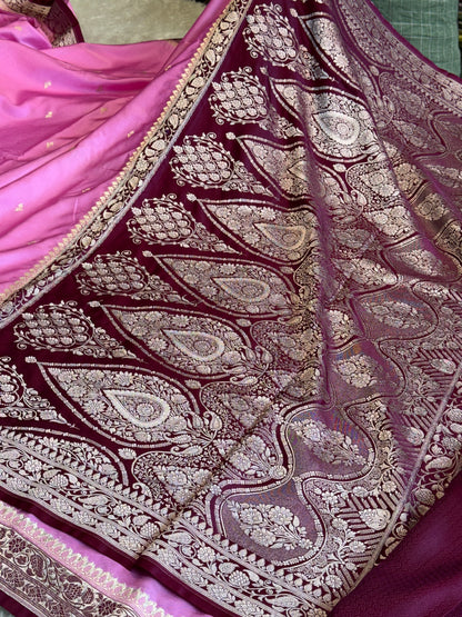Pink with brown colour premium Banarasi Mashru katan silk saree MK281