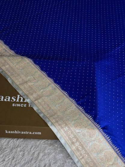 Royal blue with off white colour premium Banarasi Mashru katan silk saree MK355