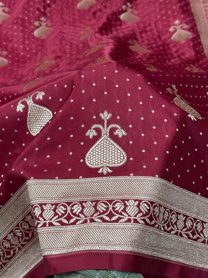 Premium maroon Banarasi Mashru katan silk saree MK165