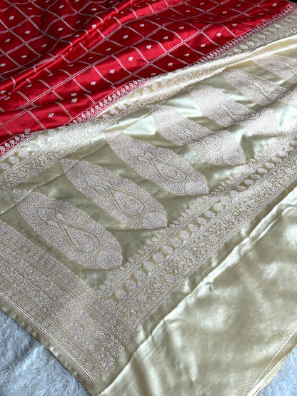Maroon with cream colour premium Banarasi Mashru katan silk saree MK296