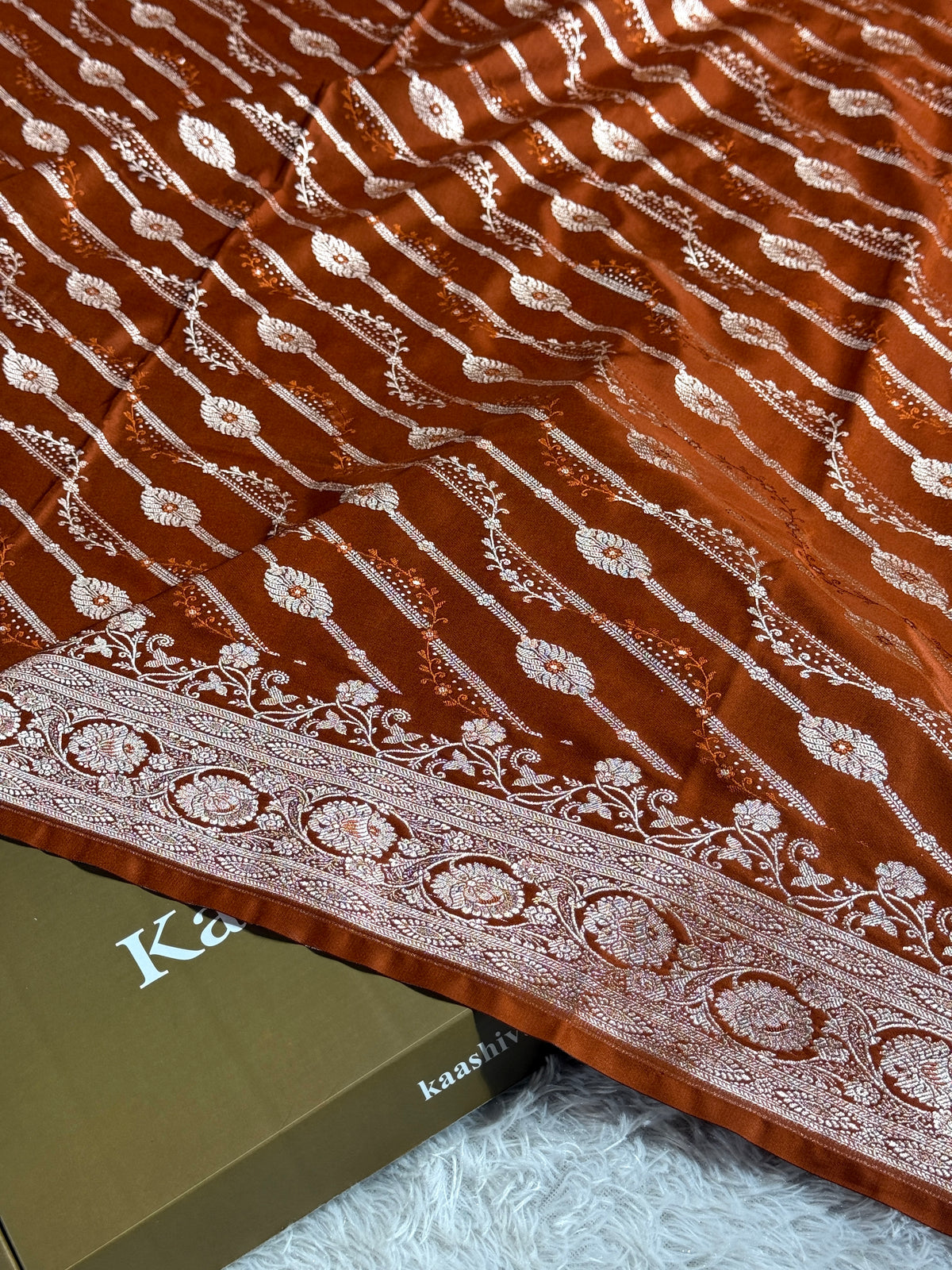 Brown color premium Banarasi Mashru katan silk saree MK238