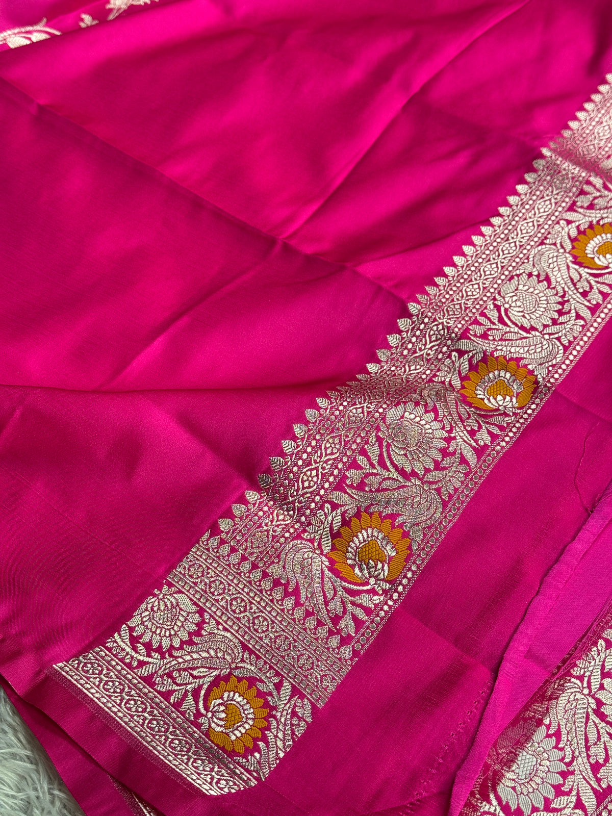 Hot pink premium Banarasi tilfi Mashru katan silk saree MK246