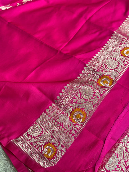 Hot pink premium Banarasi tilfi Mashru katan silk saree MK246