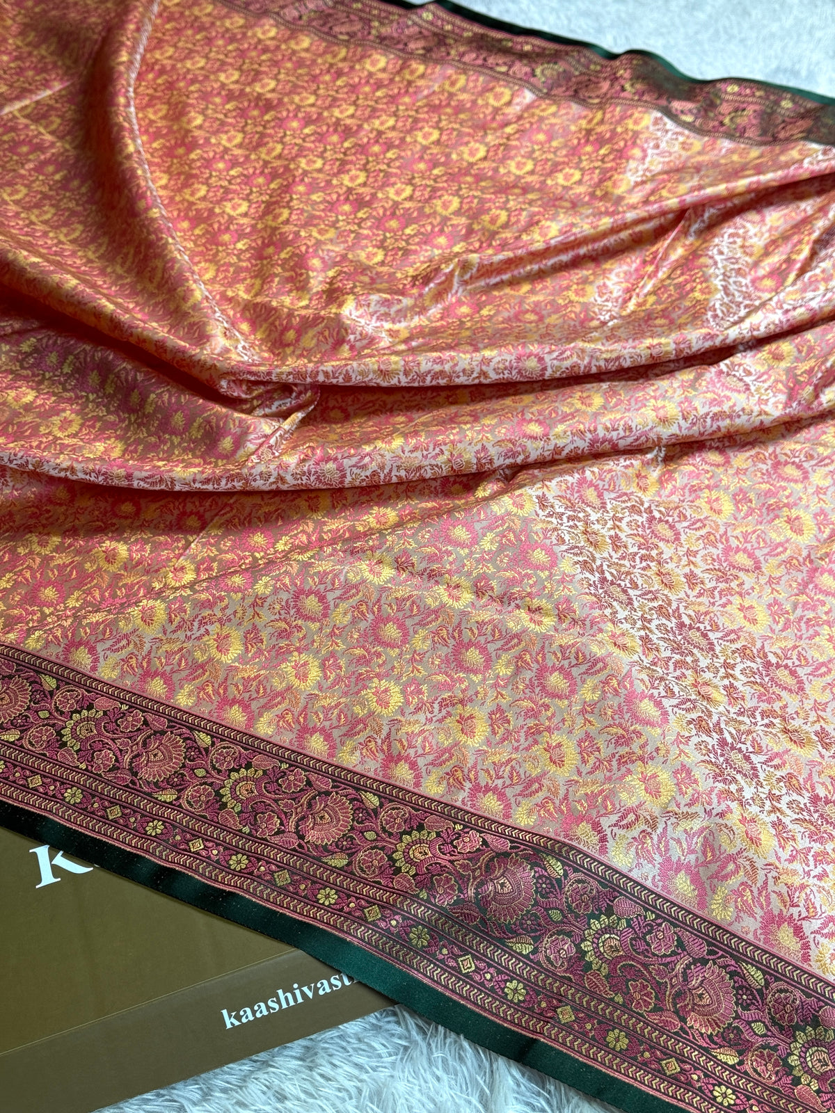 Peach color premium Banarasi jamawar tanchui katan silk saree JKT101