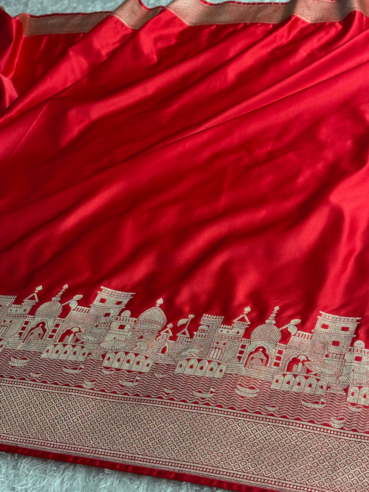 Red colour premium Banarasi Mashru katan silk saree MK342