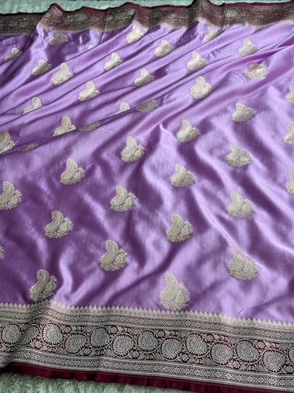 Lavender and maroon colour premium Banarasi Mashru katan silk saree MK320