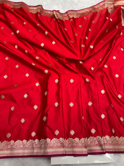 Red premium Banarasi Mashru katan silk saree MK192