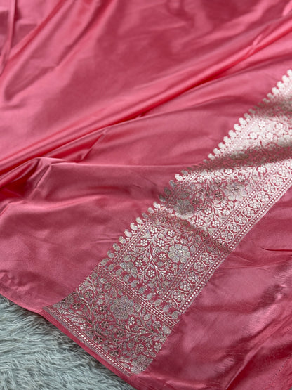 Peach color premium Banarasi tanchui Mashru katan silk saree MK261