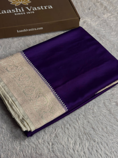 Purple with off white colour premium Banarasi Mashru katan silk saree MK313
