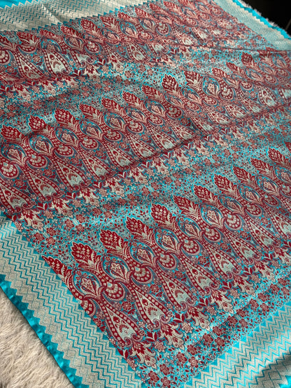 Sea blue colour premium Banarasi Mashru katan silk saree MK338