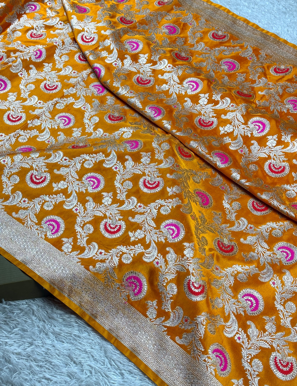 Mustard yellow premium Banarasi Mashru katan silk saree MK276