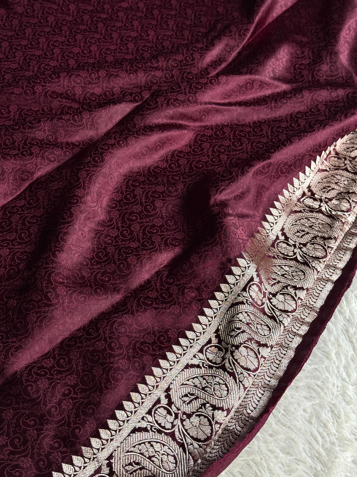 Off white with brown colour premium Banarasi Mashru katan silk saree MK287