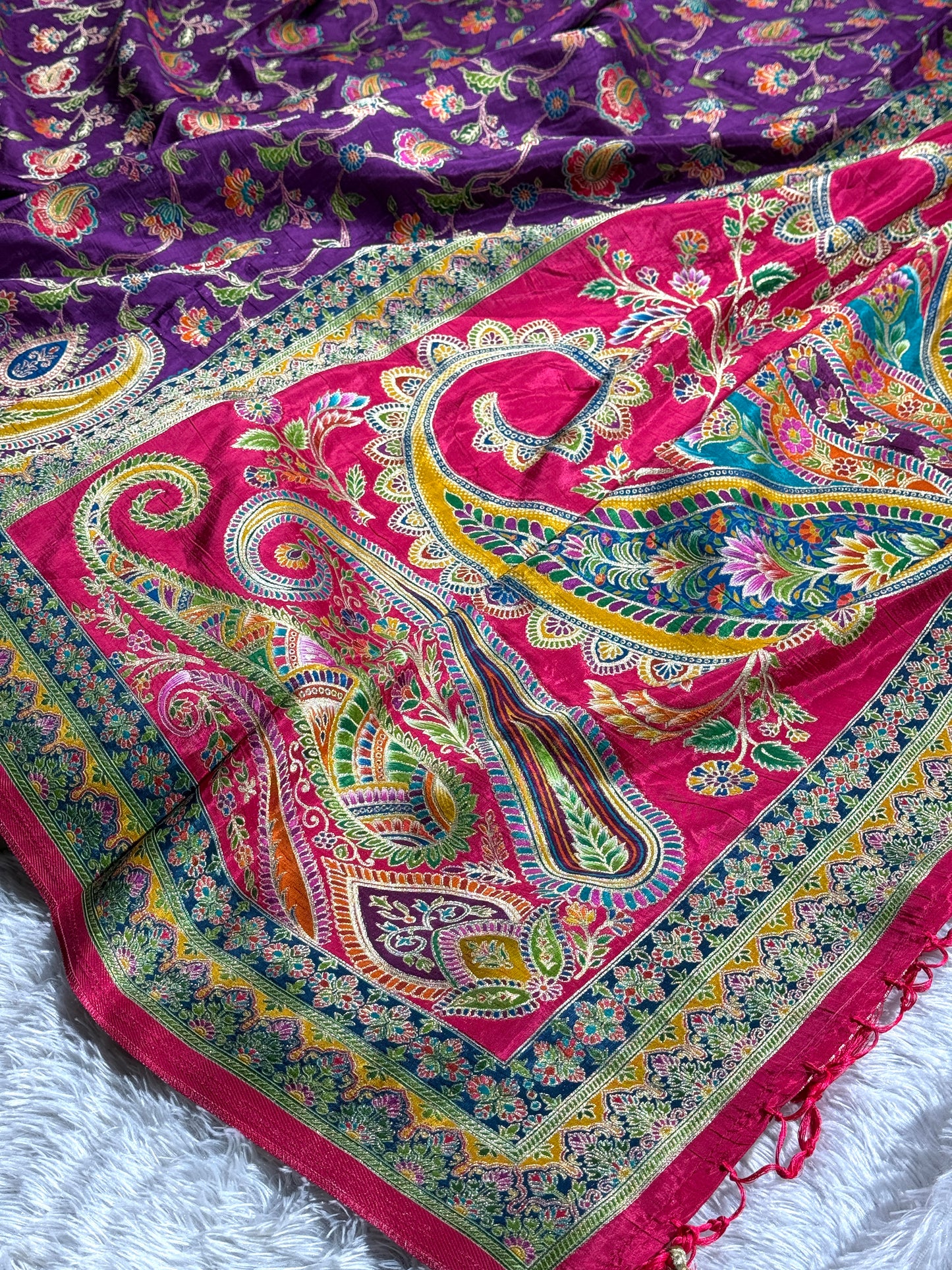 Purple color premium Banarasi pure soft satin pashmina silk saree PN101