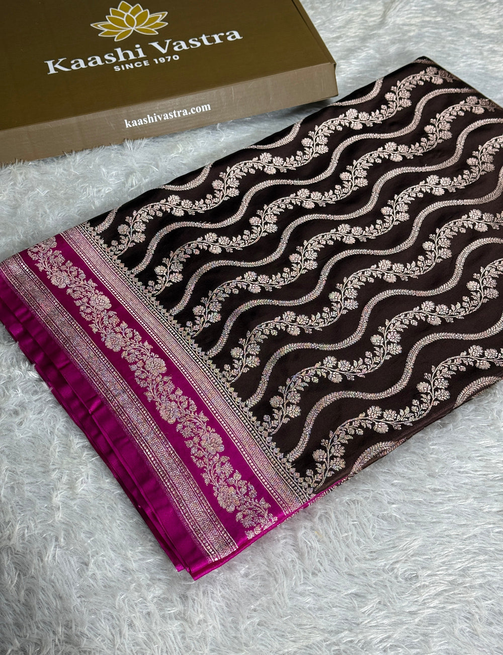Coffee brown with pink premium Banarasi Mashru katan silk saree MK257