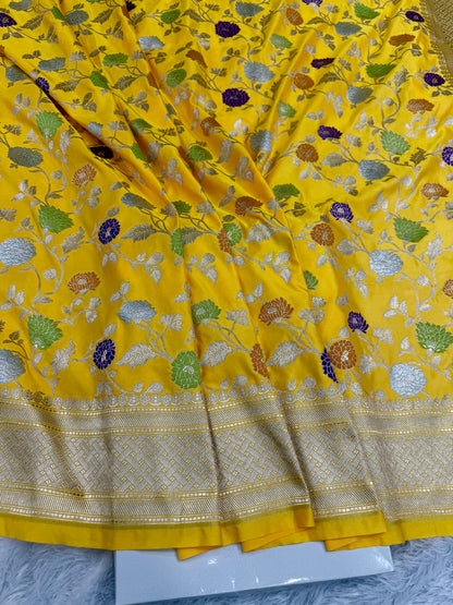 Yellow premium Banarasi mashru katan silk saree MK194