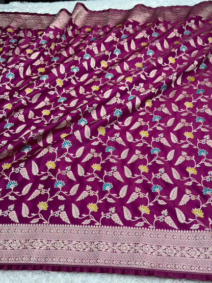 Majanta colour premium Banarasi tilfi Mashru katan silk saree MK318