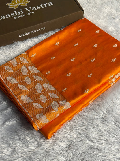 Orange colour premium Banarasi Mashru katan silk saree MK306