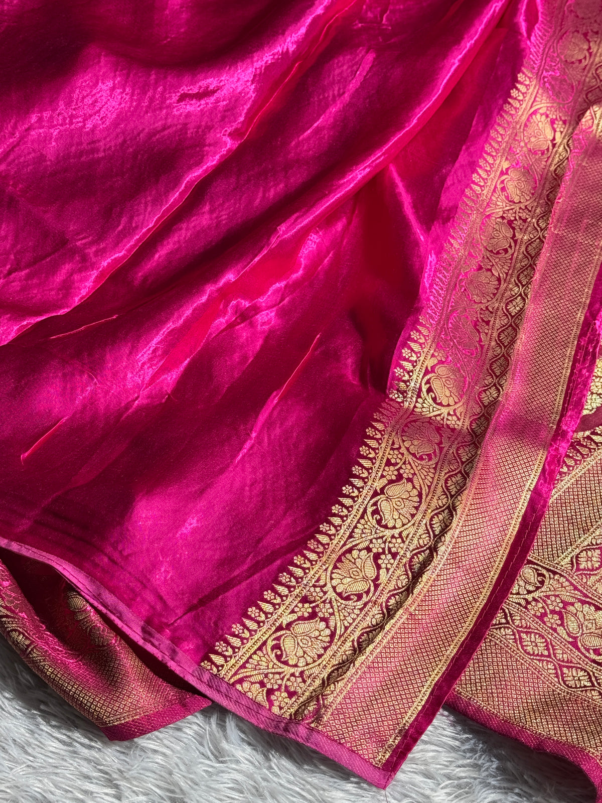 Hot pink rangkat Banarasi pure soft satin pashmina silk saree PM105