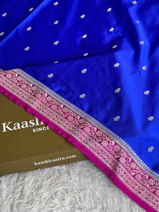 Royal blue with pink colour premium Banarasi Mashru katan silk saree MK286