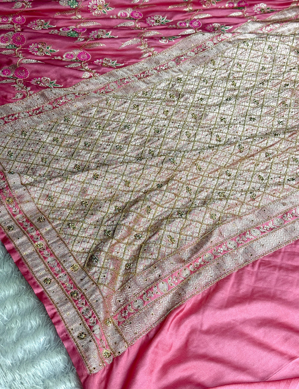 Pink color bridal premium Banarasi Mashru katan silk saree BK101