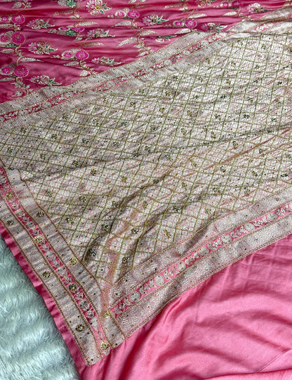 Pink color bridal premium Banarasi Mashru katan silk saree BK101