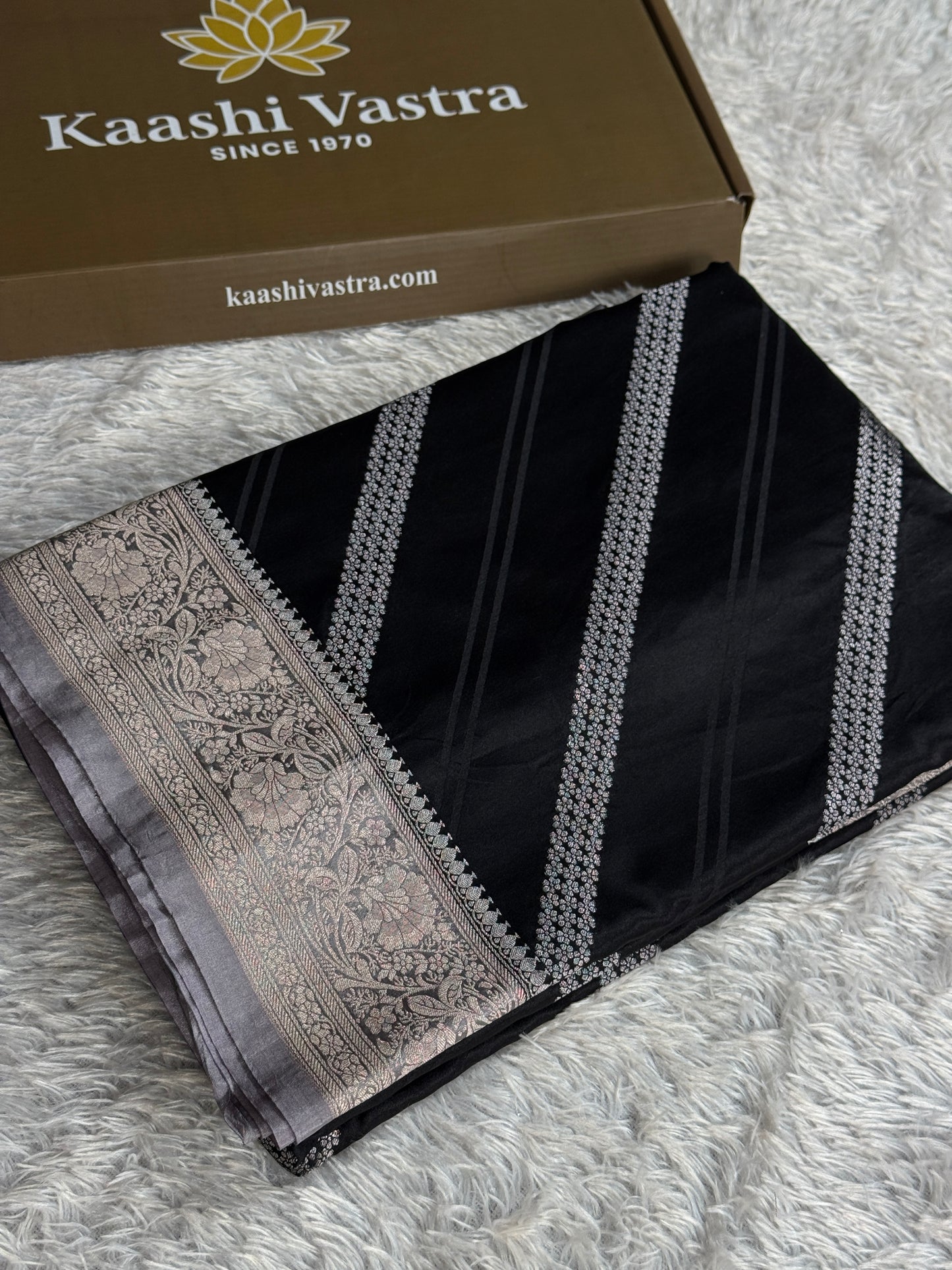 Black and grey colour premium Banarasi Mashru katan silk MK342