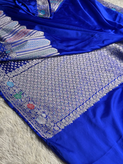 Royal blue color premium Banarasi Mashru katan silk saree MK247