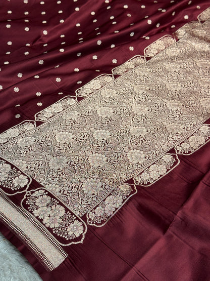 Brown colour premium Banarasi Mashru katan silk saree MK302