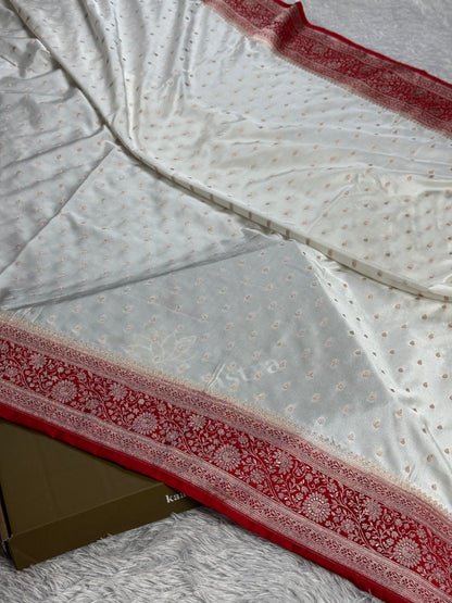 Red with off white colour premium banarasi mashru katan silk saree MK270