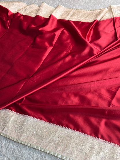 Maroon with off white premium Banarasi Mashru katan silk saree MK284