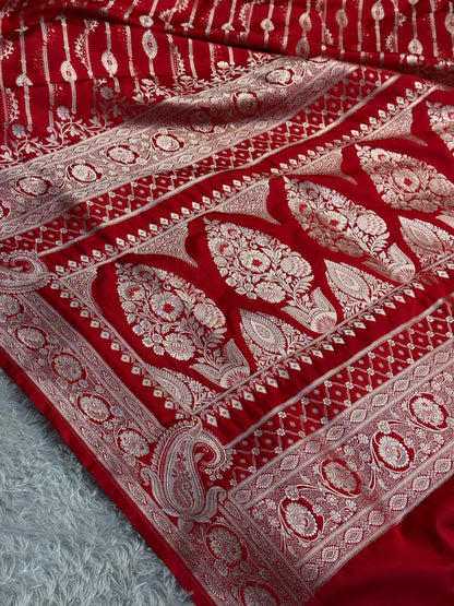 Red color premium Banarasi Mashru katan silk saree MK238