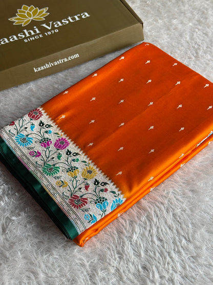 Orange with bottle green premium Banarasi Mashru katan silk saree MK264