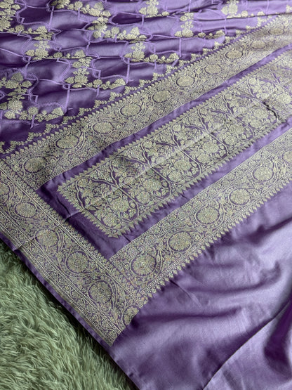 Lavender colour premium Banarasi Mashru katan silk saree MK255