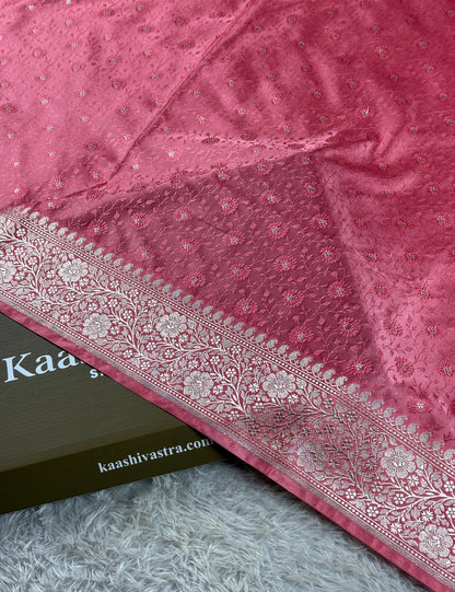 Peach color premium Banarasi tanchui Mashru katan silk saree MK261